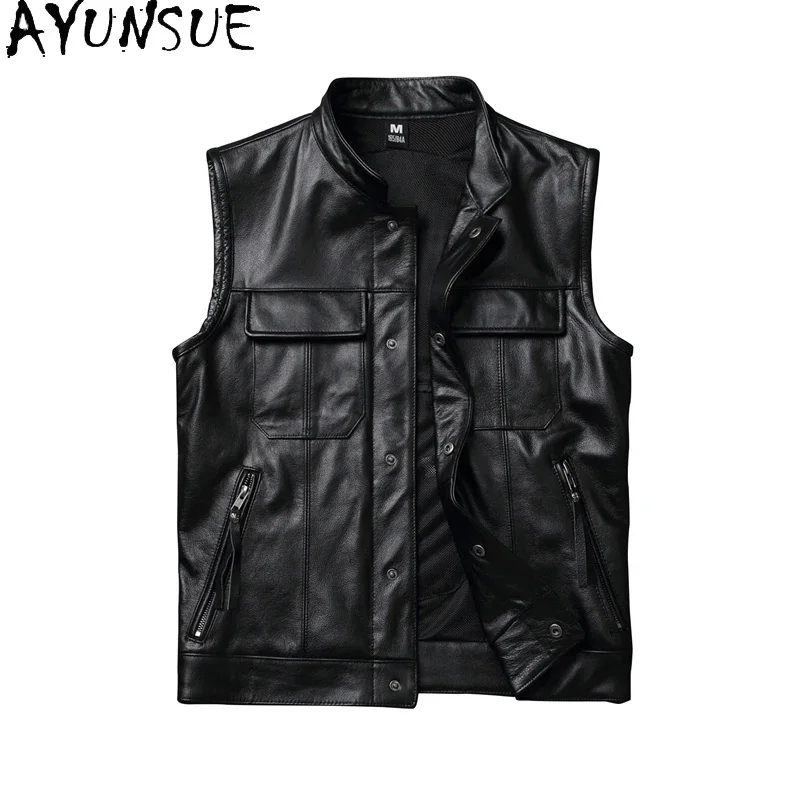 AYUNSUE Genuine Leather Jacket Mens Clothing Spring Autumn Coats Motorcycle Jackets New Vest Size M-6XL Blouson Homme Slim Fit