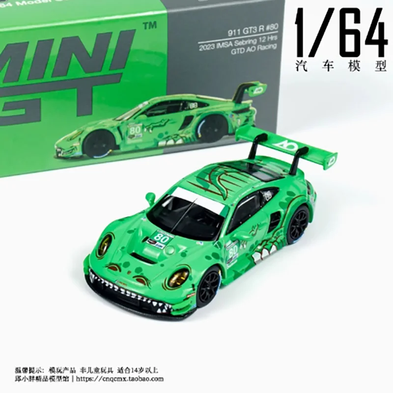 TSM MINI GT 1:64 Scale 911 GT3 R 80 Green Dinosaur Paint Alloy Simulation Car Model Classic Adult Collection Static Display