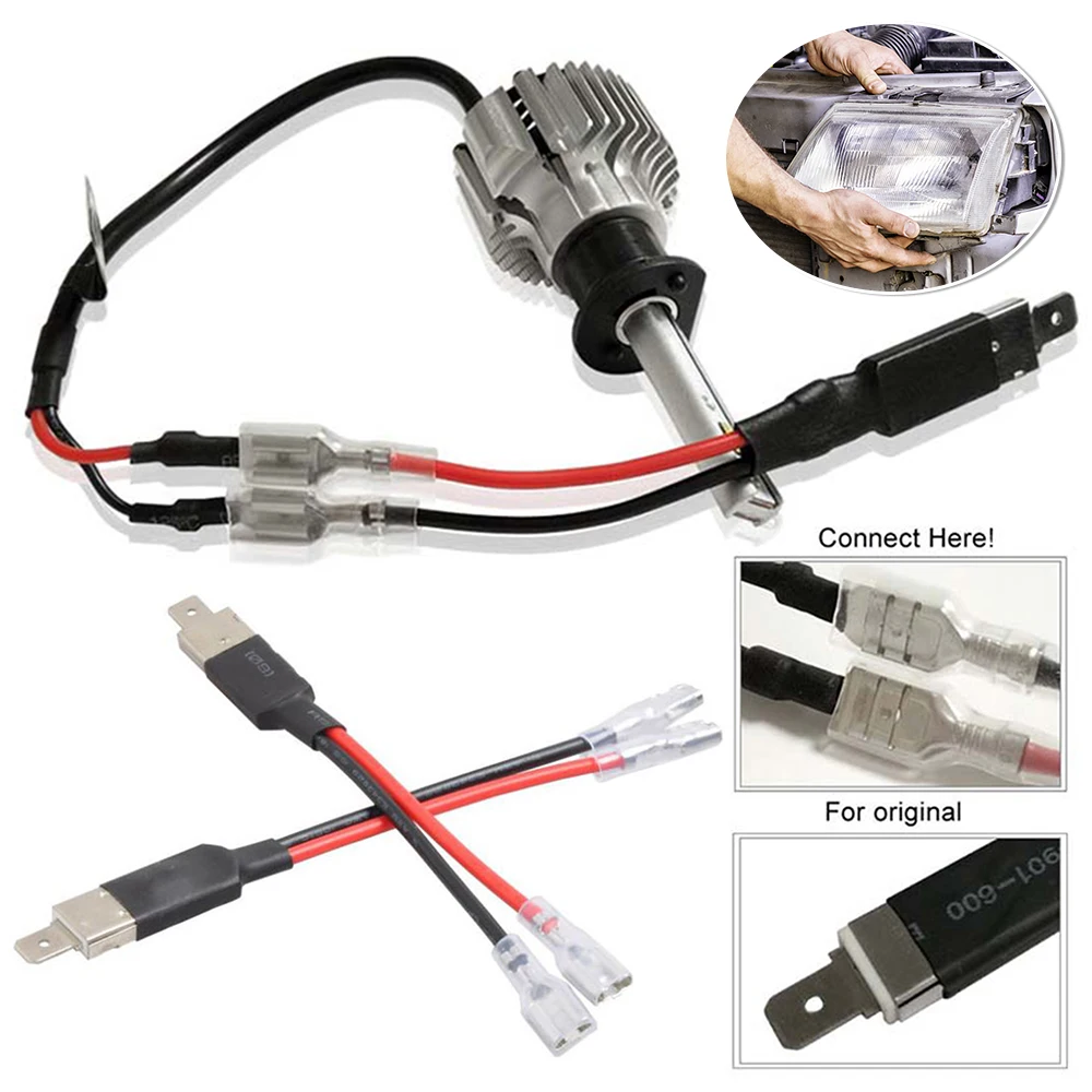 

6-2Pcs H1 LED Replacement Bulb Single Converter Wiring Connector Cable Conversion Lines Holder Adapter Wiring Headlight Parts