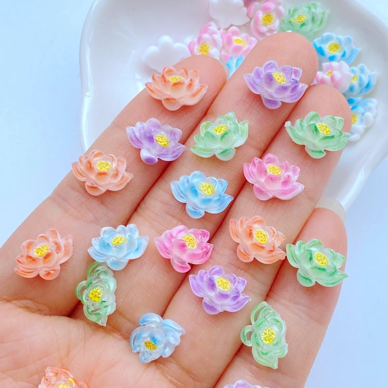40 sztuk nowy śliczne Mini kolorowy lotos serii figurka z żywicy rzemiosło Flatback Cabochon Ornament tworzenia biżuterii akcesoria do włosów