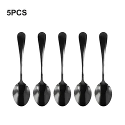 Tea Spoons Pack Restaurants Set Stainless Steel Teaspoon Teaspoons Tools 5pcs Black Coffee Ice Cream Brand New