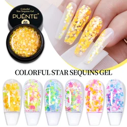 PUENTE-Verhéritage à ongles en gel UV semi-continu, vernis à ongles hybride, paillettes colorées étoile, vernis à ongles à tremper, manucure, 5ml