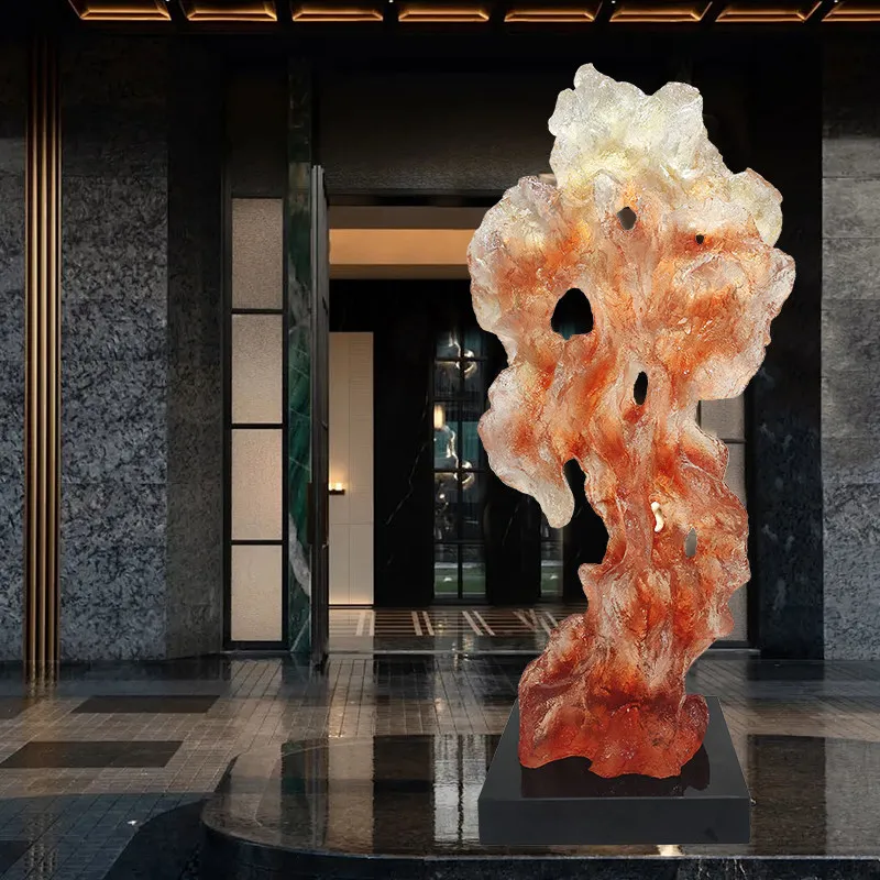 Decorative art transparent resin Taihu stone floor sculpture ornament large soft decoration
