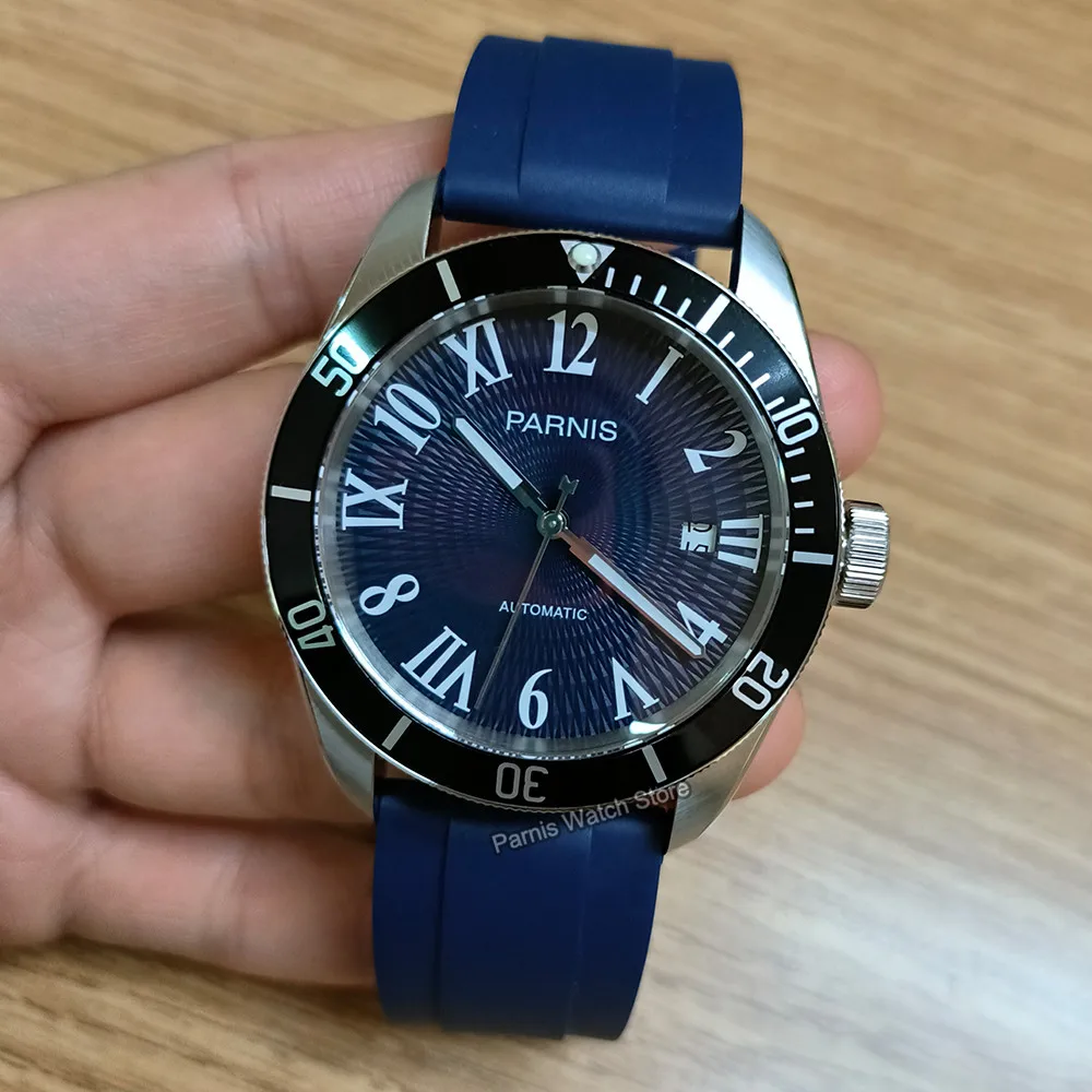 Parnis 41mm Blue Color 21 Jewels Automatic Men Watch Sapphire 10 ATM Water Resistant