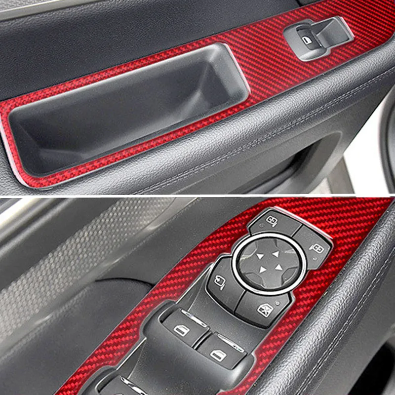 

Red Carbon Fiber Stickers Car Door Window Control Panel Modification Cover Trim Strips For Ford Explorer Car Inner Accessories