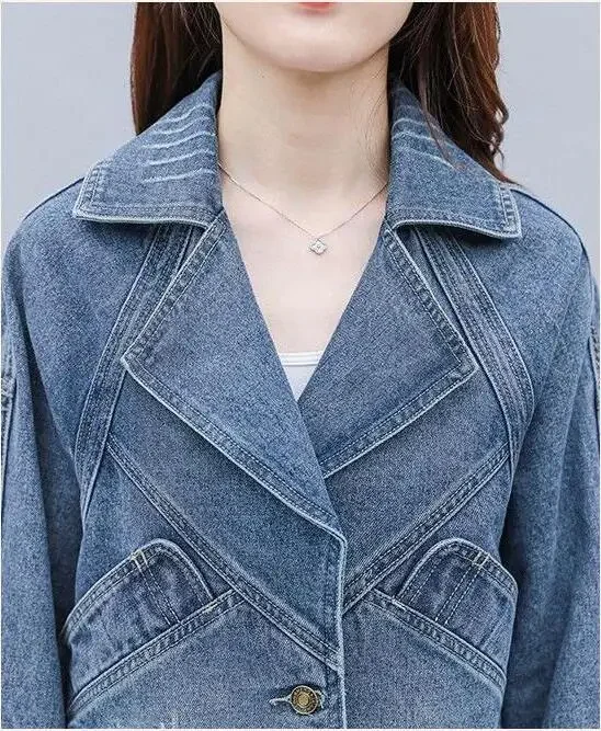 New Vintage Denim Jacket Women Spring Autumn Casual Female Outerwear Fashion Suit Collar Short Jean Jacket