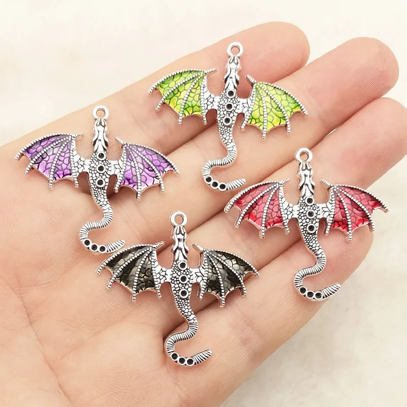 10pcs 41*38mm Gothic Hiphop Fly Dragon Charms Enamel Dragon Pendants Designer Charms Fit Jewelry Making DIY Jewelry Findings