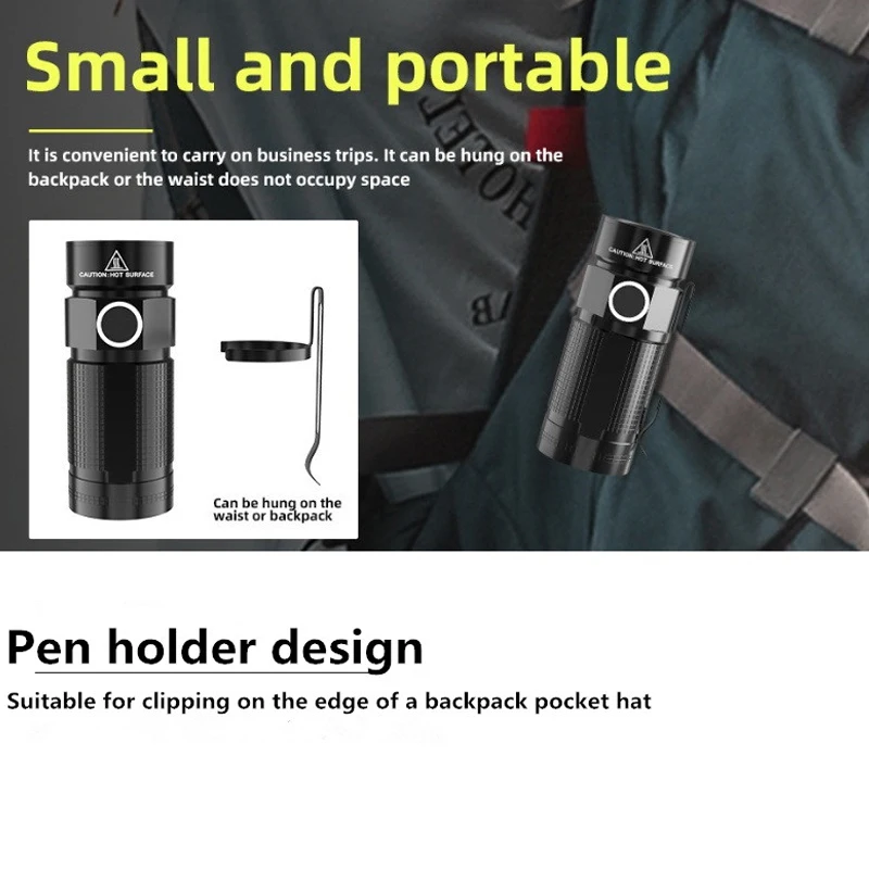 Portable Mini Torch LED USB Rechargeable Flashlight Survival Safety Lamp With Hat Clamp Camping Waterproof Long Range Lantern