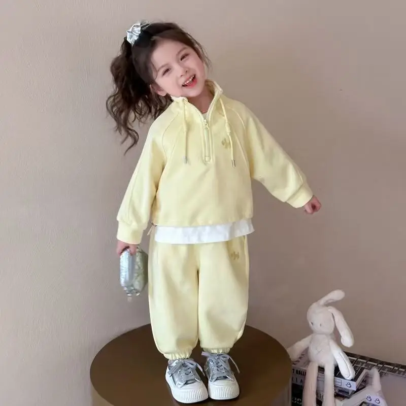 

Girls' Set Spring And Autumn New Style Children's Fashionable Girls' Sports And Leisure Children's Versatile Hoodie 2-Piece Set