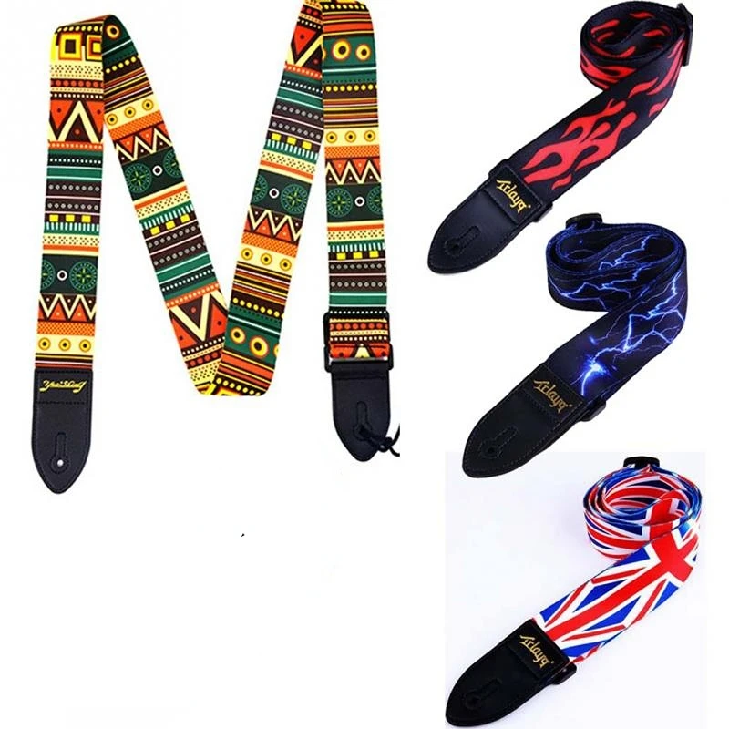 Guitar Strap Multi-Color Guitar Belts Adjustable Colorful Printing Nylon Guitar Straps Bass Acoustic Electric Guitar Accessories