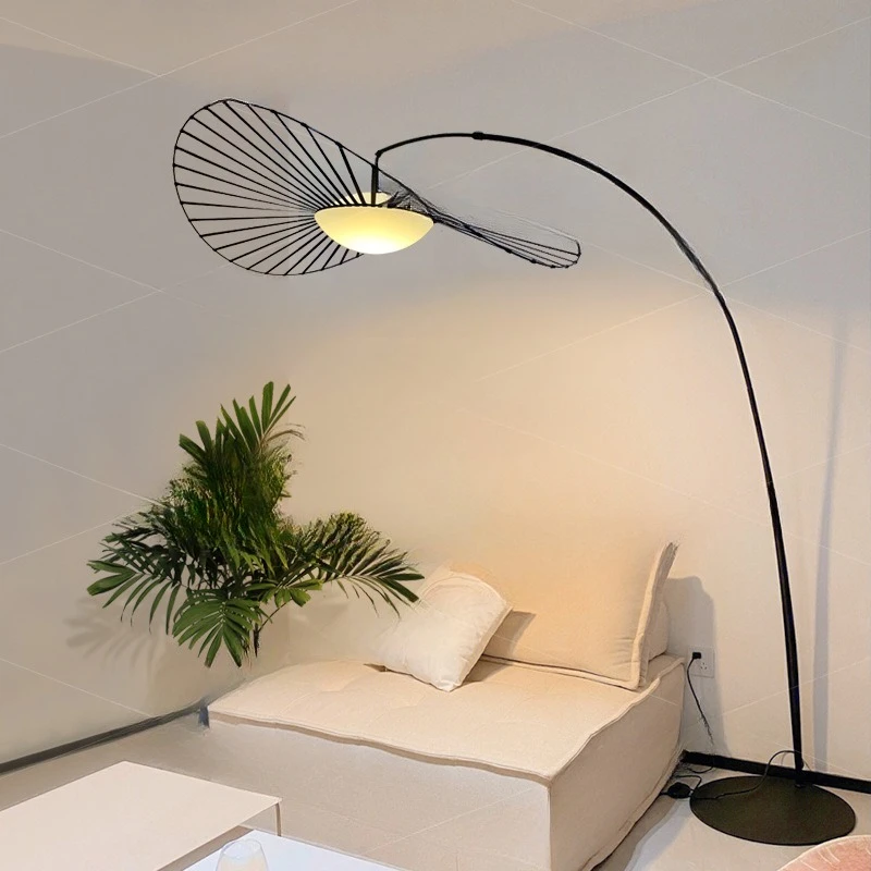 Living room straw hat fishing floor lamp modern homestay bedroom sofa corner ambient lamp Nordic dimmable