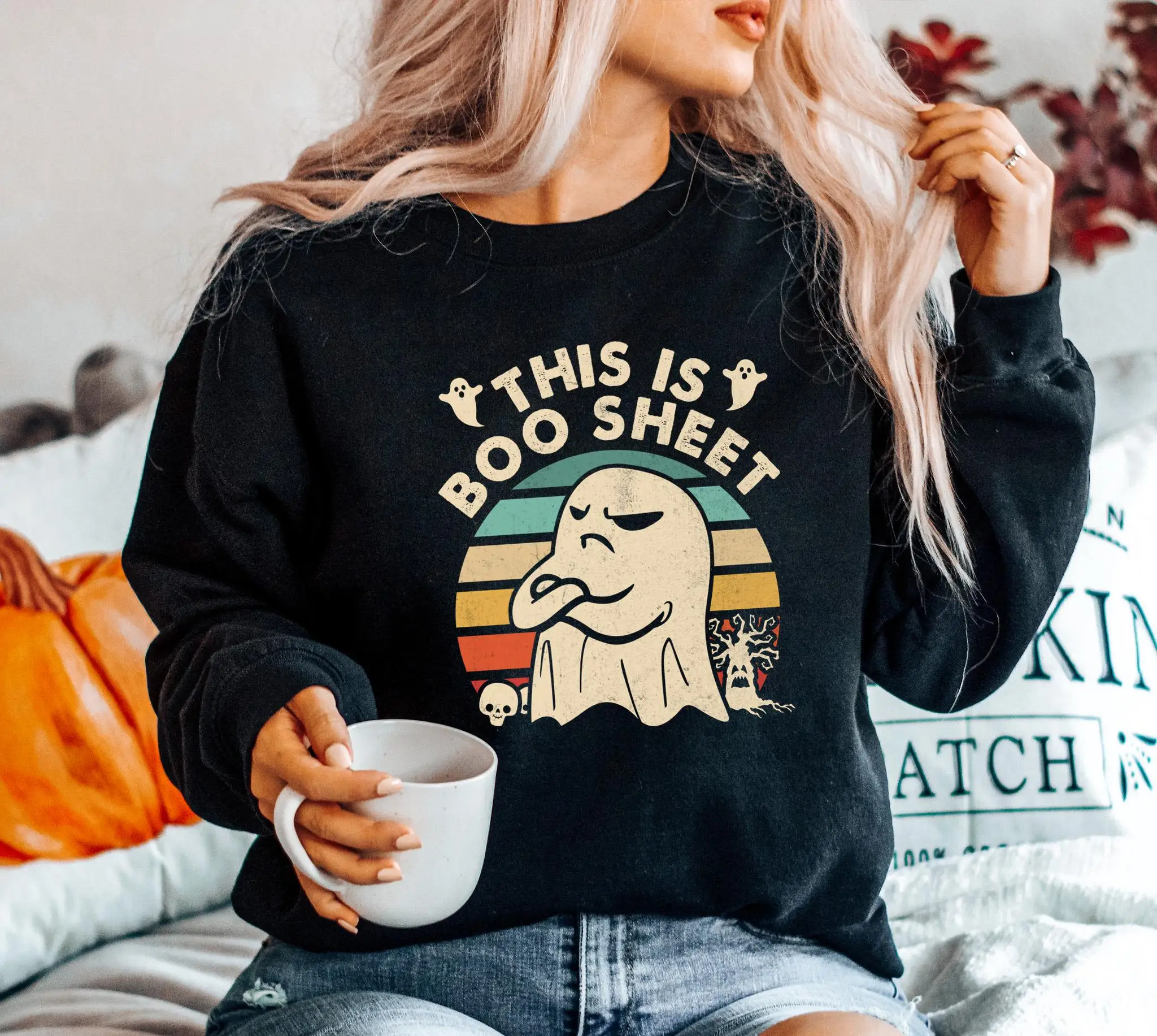 

Толстовка This Is Boo Sheet на Хэллоуин, толстовка с капюшоном, мужские и женские толстовки с круглым вырезом, топы Y2k, осенний пуловер, женская одежда