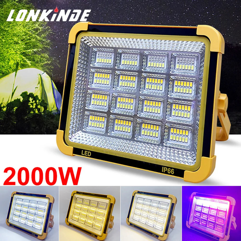 2000Watt Solar Outdoor Camping Light Przenośna latarnia Awaryjny reflektor USB Namiot Lampa robocza Latarka Oświetlenie ostrzegawcze SOS