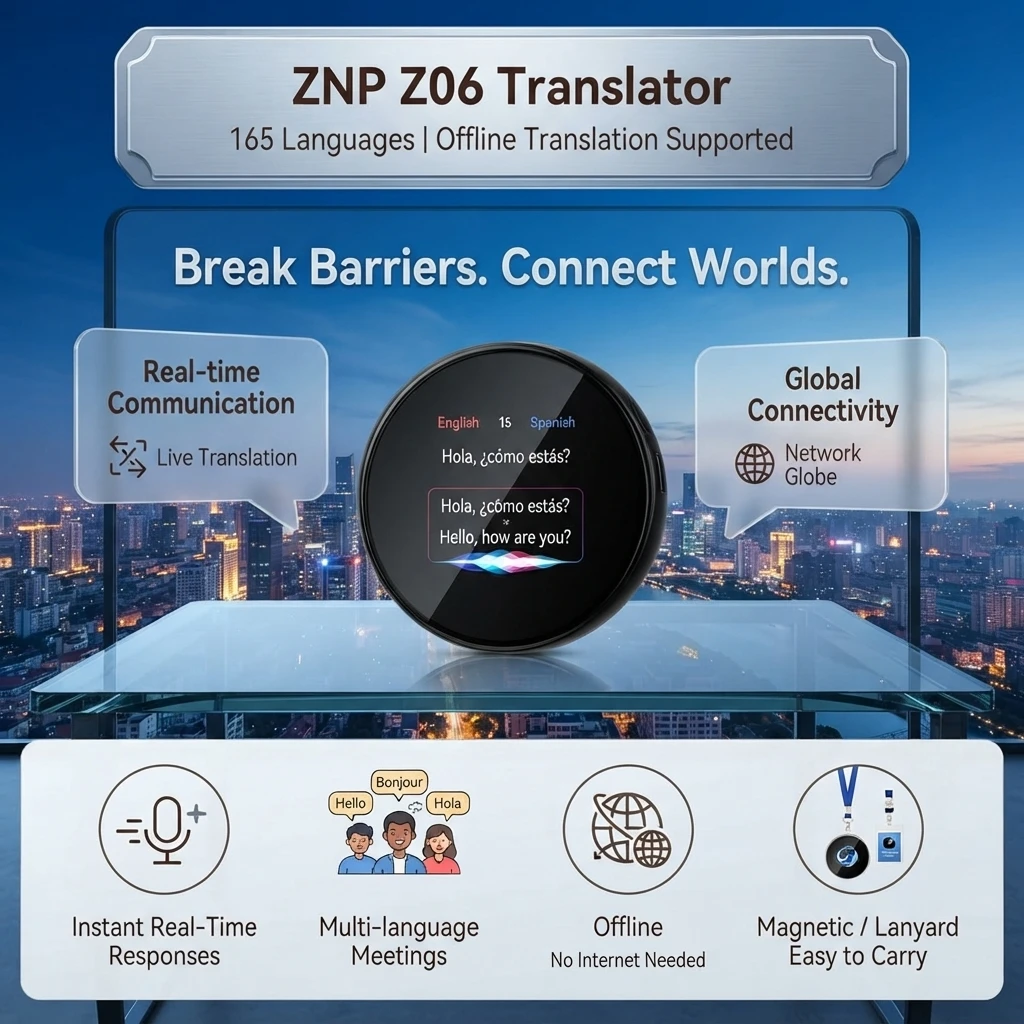 ZNP Z06 Smart Voice Translator Device Real-Time Languages Offline Translation Audio Recorder For Travel Business Meeting