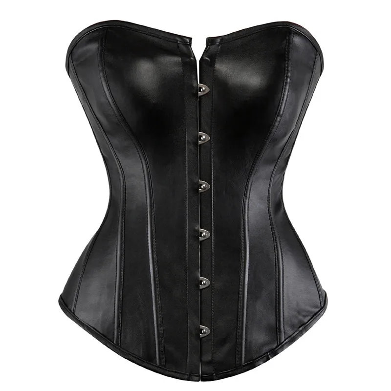 Sapubonva Leather Corset Dress Steampunk Women Top Blouse Bustier Sexy Zipper Style Exotic Lingerie Gotico Femme Korset Black