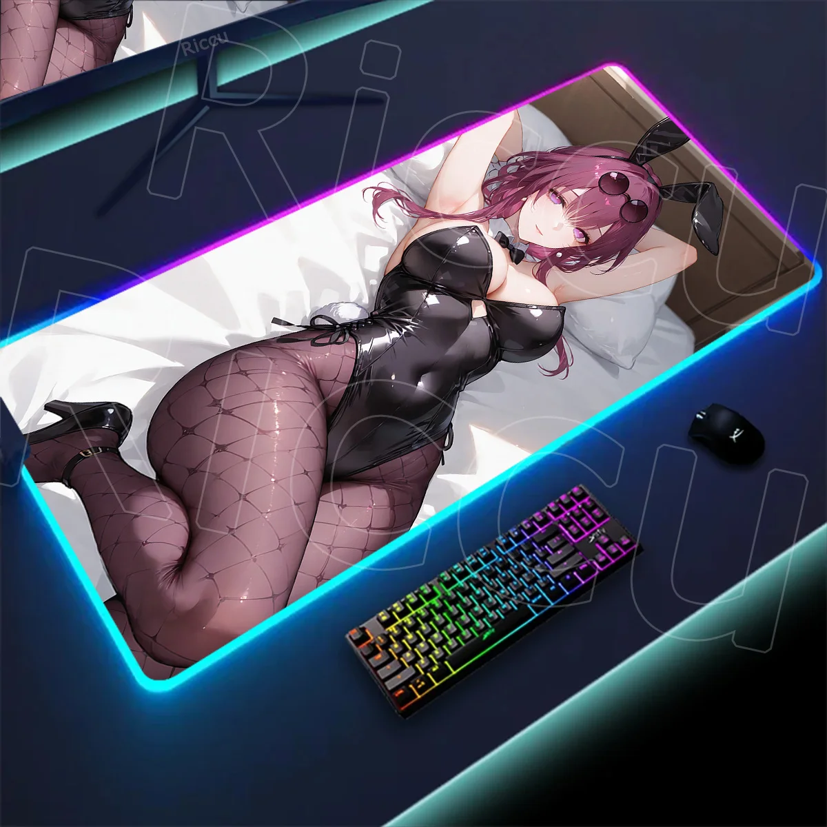 

Large HD Printing Honkai Star Rai Girls Mouse Pad Large Sexy Bunny Girl RGB Mousepad Laptop Games PC Keyboard Mat Anime Desk Mat