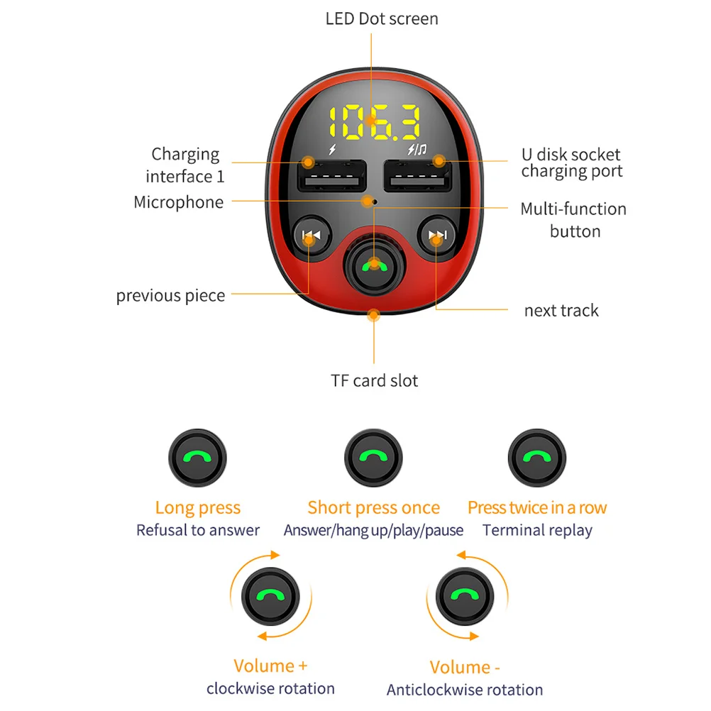 سيارة مزدوجة USB Mp3 Fm الارسال شاشة LCD حمراء تدعم U USB مشغل موسيقى تلقائي إلغاء الضوضاء