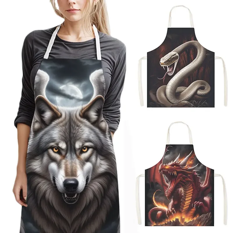 Fantasy Dark Creatures Cooking Aprons Unicorn Wolf Dragon Snake Pinafore Household Cleaning Clothing Chef Waiter Kitchen Apron