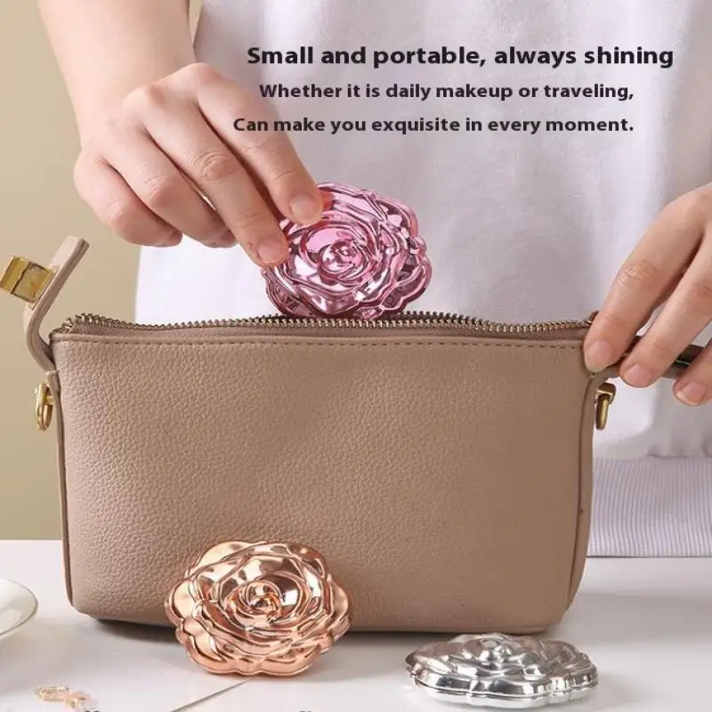 1 STKS Kleine Zak Make-upspiegel Compacte Cosmetische Schoonheid Tool Dubbelzijdige Handspiegels Draagbare Mini Spiegel Retro Rose Bloem