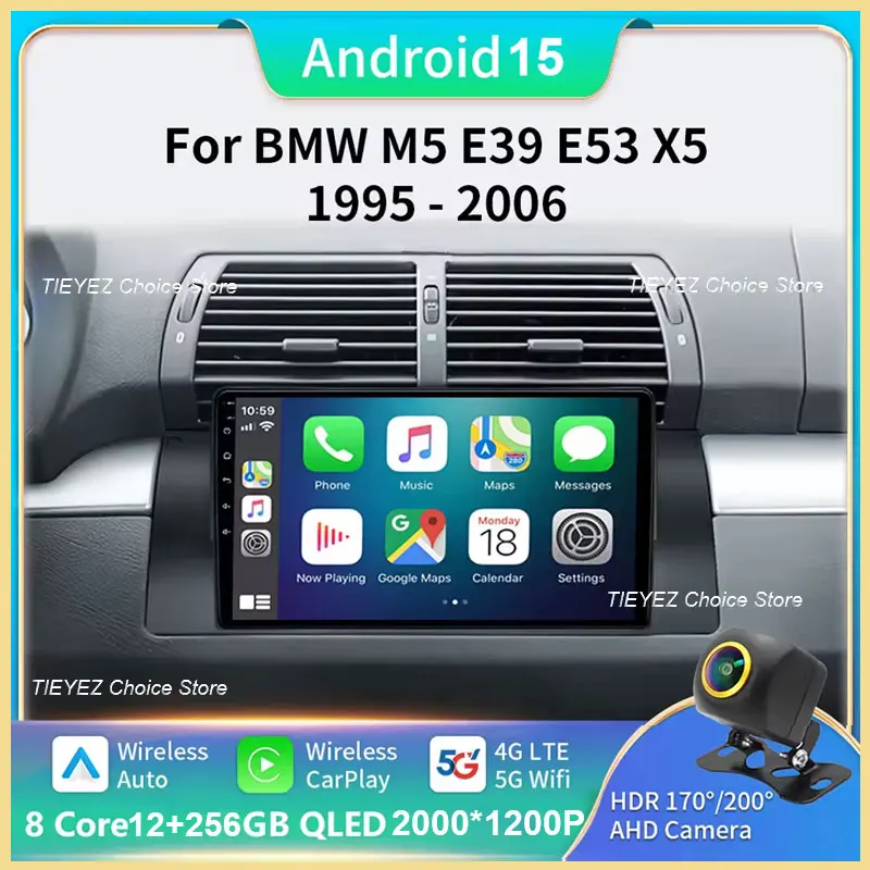 

Android 15 Auto Radio Stereo For BMW 5 Series X5 E53 E39 M5 1996-2006 CarPlay Navi GPS All-in-one WiFi CarPlay Multimedia Player