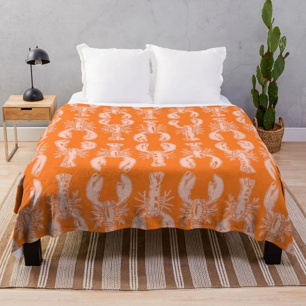 

Cheerful orange lobster print Throw Blanket Cute Plaid Luxury Brand for winter Sleeping Bag Blankets