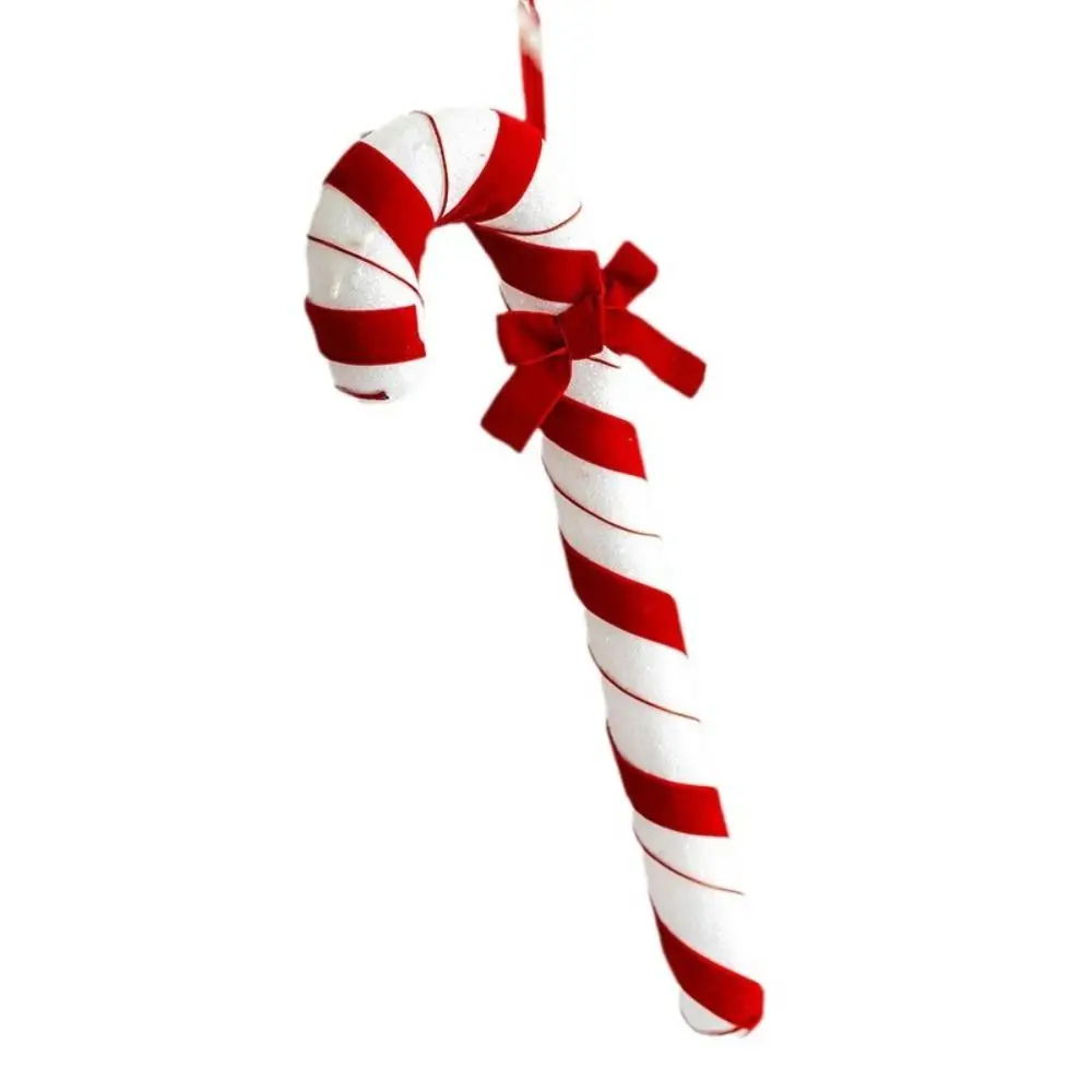 New Foam Flocking Simulation Candy Cane Decoration Red White Canes Christmas Velvet Hanging Candies Christmas Tree Ornaments