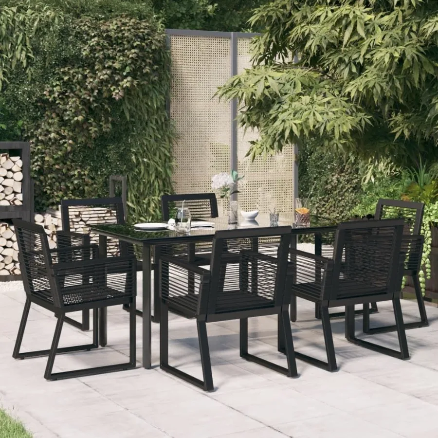 

7 Piece Patio Dining Set Black PVC Rattan