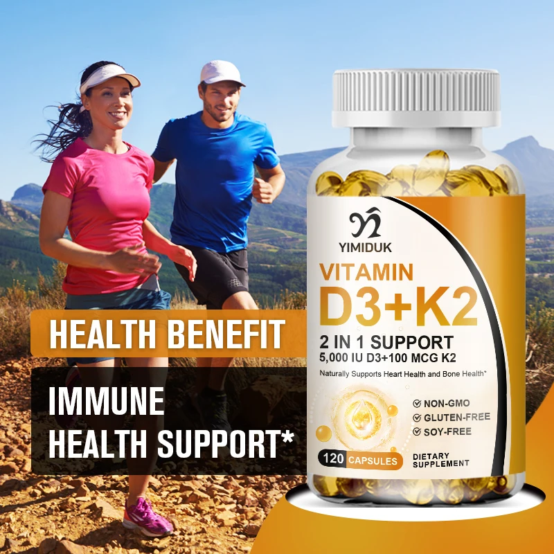 Vitamin D3+K2 Capsules 5,000 IU/100 mcg for Calcium Absorption Immune Support