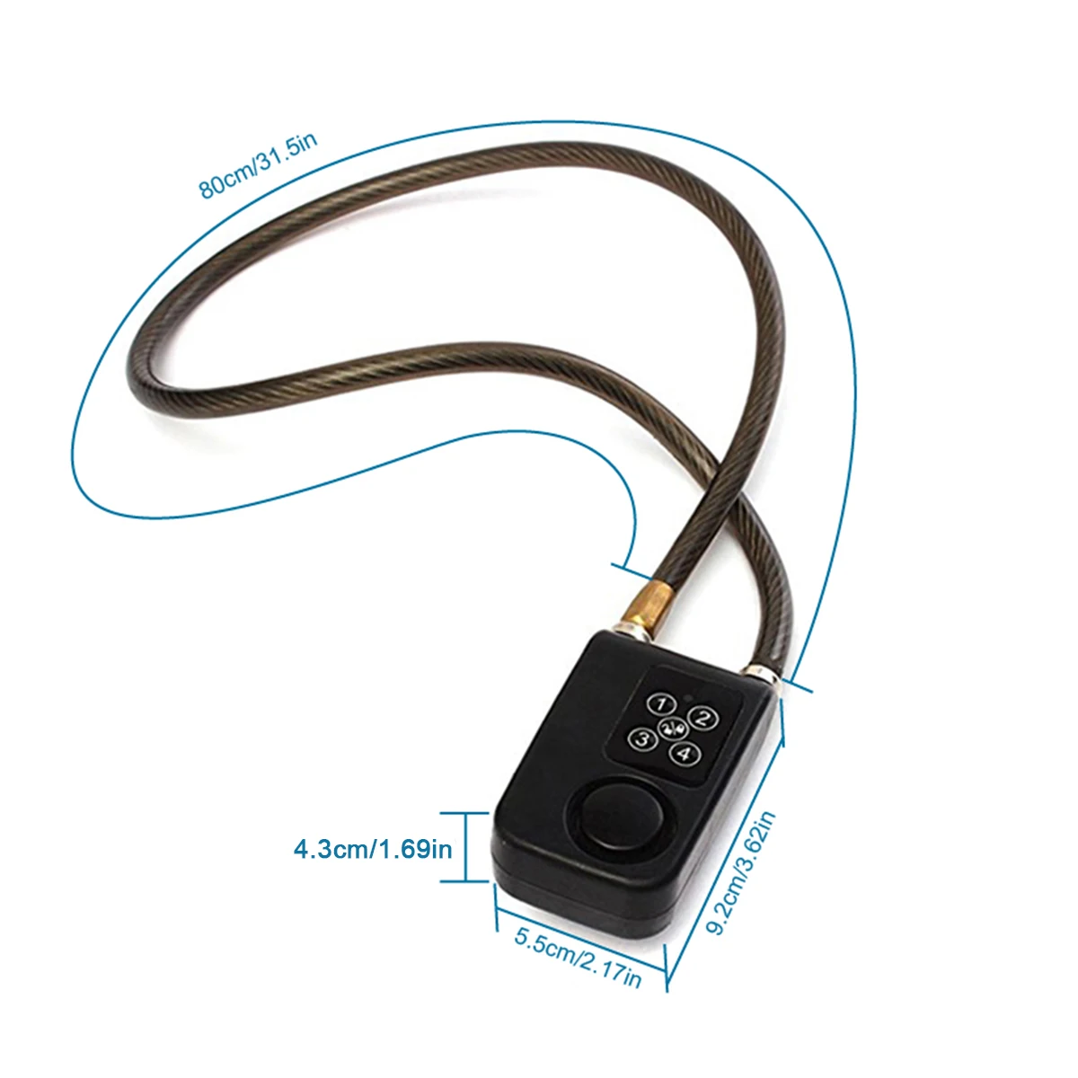 Waterproof Electronic Wire Lock, 3xAAA Battery Lasts 1 Year, 110dB Alarm, Bike Lock, Password, Outdoor Gate/Shed Security.