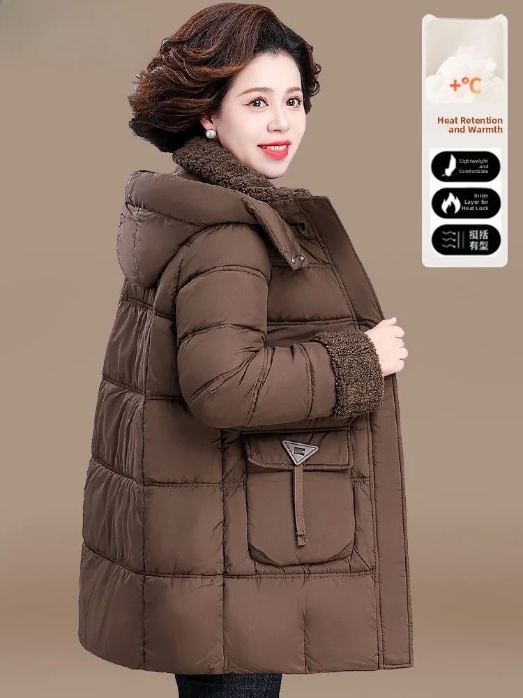 

Утепленная зимняя куртка для женщин: удлиненное пуховое пальто из хлопка, теплое, модное, свободного кроя, из полиэфирного волокна, на молнии