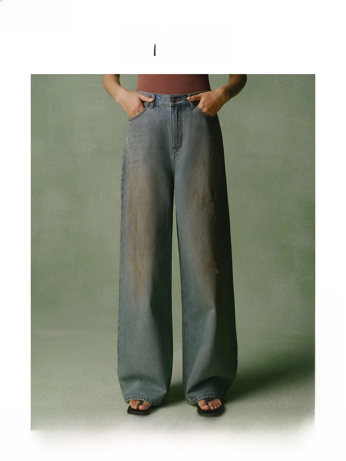 

ZhiZhi JiangLou High Waist Wide Leg Denim Jeans Women's Spring Summer Vintage Waed Pure Cotton Dir Look Pants