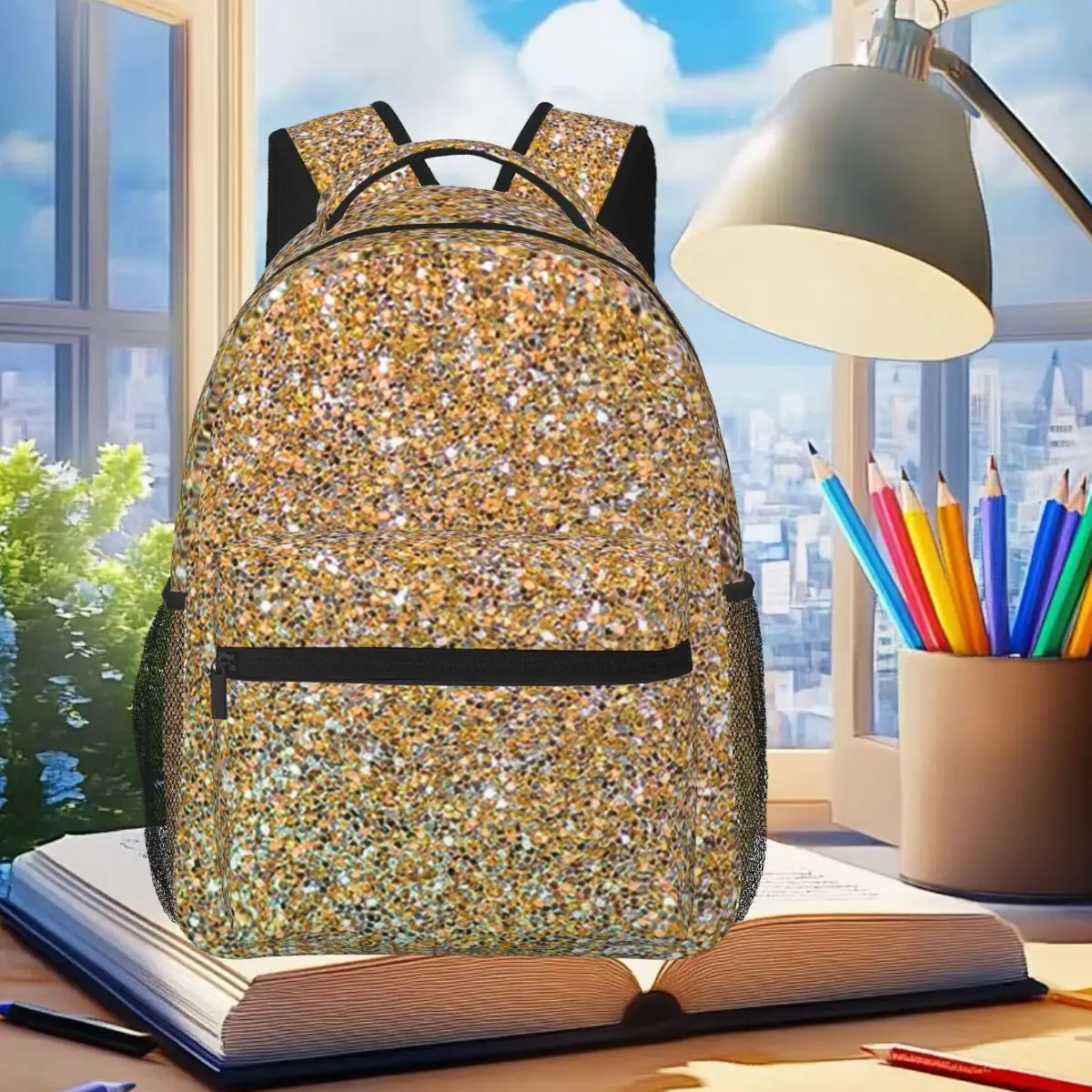 

Gold And Silver Stardust Backpack Student Boys Girls BookBag Children School Bag Laptop Shoulder Bags for Men Women