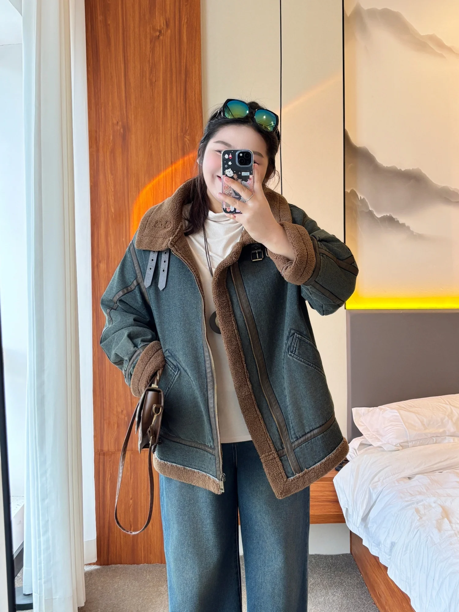 

Модная женская куртка больших размеров в стиле ретро, осенне-зимняя, с воротником-стойкой, на флисовой подкладке, скрывающая живот, универсальный топ