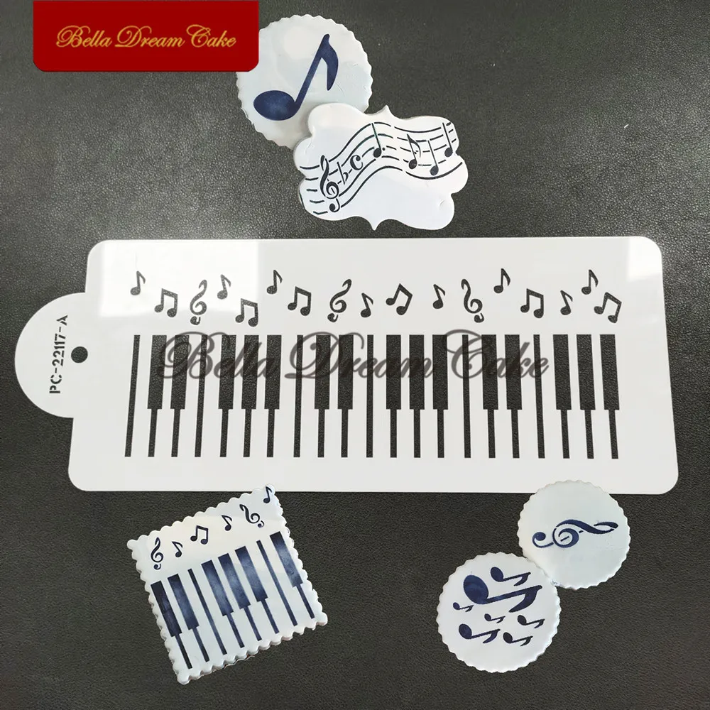 

Piano Keys&Musical Note Design Cookies Stencil PET Chocolate Cake Border Template DIY Royal Cream Mould Cake Decor Tool Bakeware