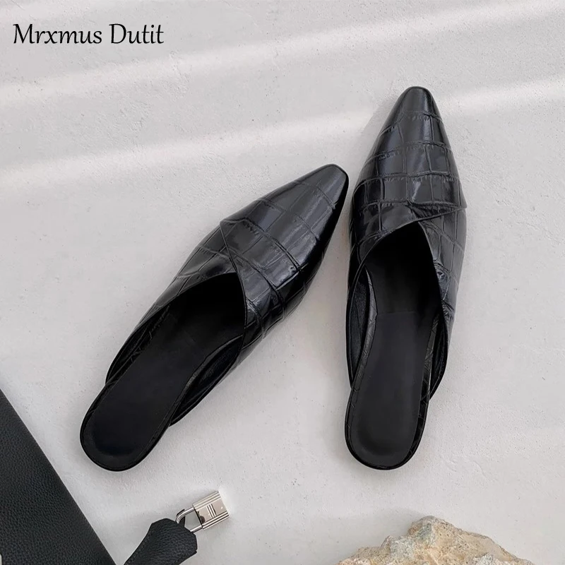 Mrxmus Dutit 2023 Fashion New Women Moroccan Style Summer Pointed Head Flats Slippers Solid Simple Casual Slip-on Shoes Female