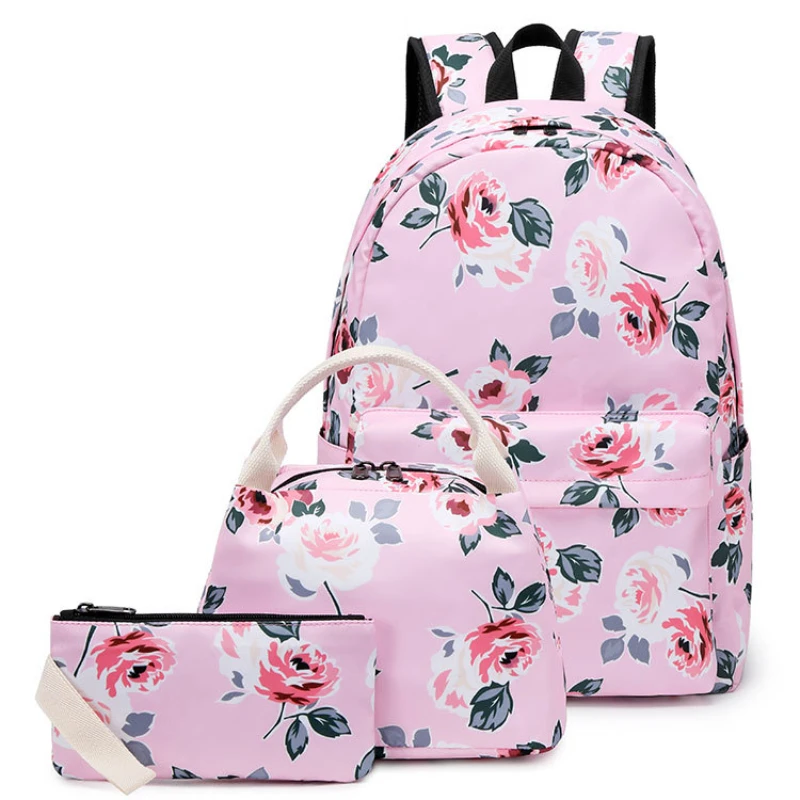 

School Bags for Teenagers Girls Schoolbag Large Capacity Waterproof Nylon School Backpack 3pcs Set Kids Bagpack Cute Book Bags