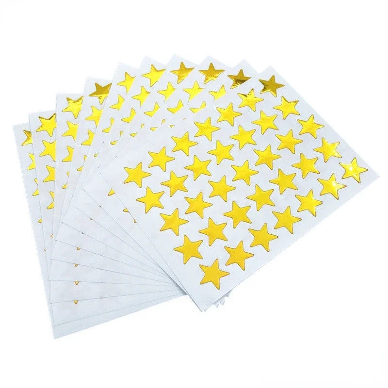 10 sheets/bag Child Reward Flash Sticker Teacher Praise Label Award Five-pointed Star Gold Sticker Self-adhesive Sticker