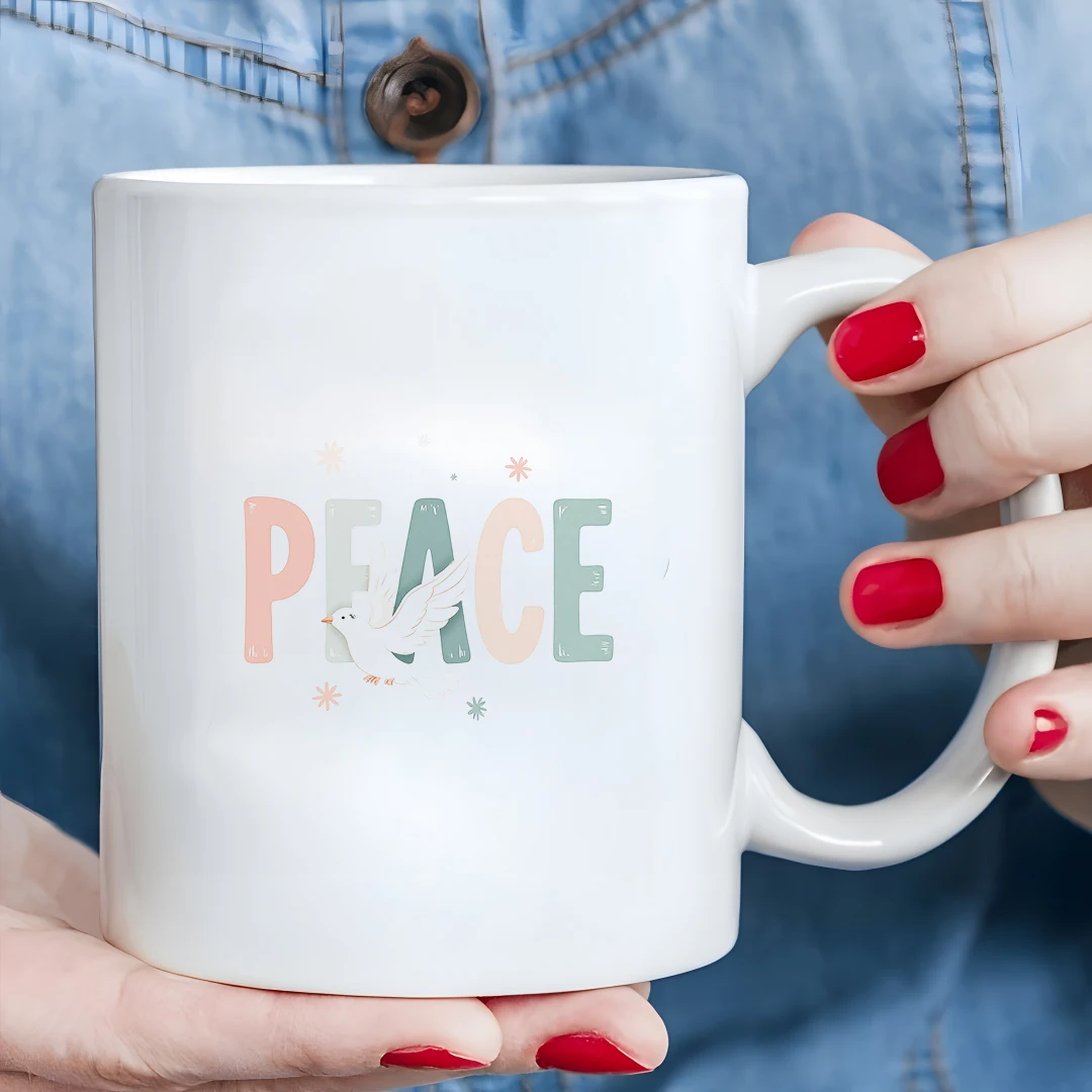 

11oz Mug + Peace Dove Cartoon Cup + Kids Christmas Gift + Eco-Friendly Hot & Cold Drink Cup + Home Office Cup
