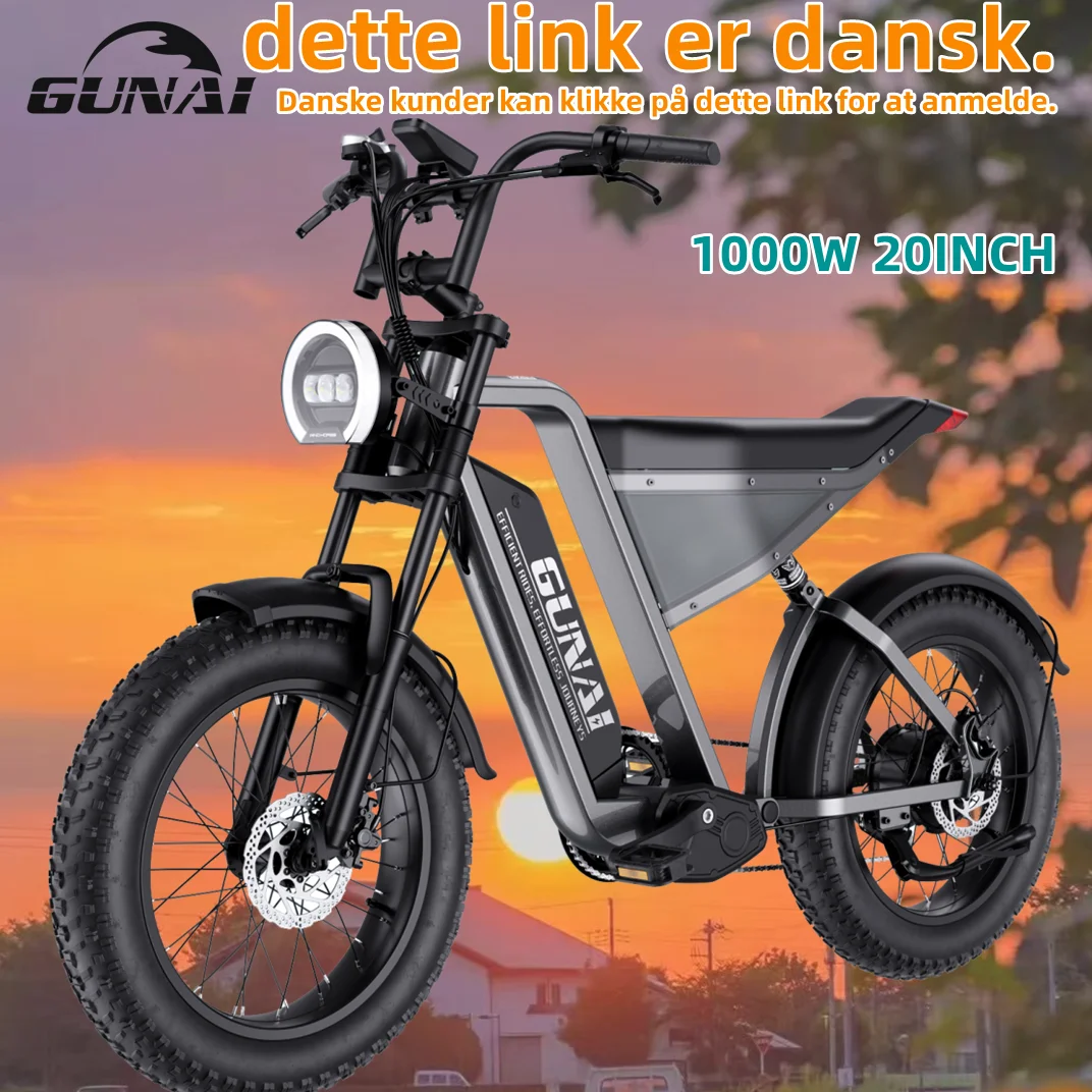 GUNAI-Y 1000W Electric Bicycle 20*4Inch Fat Tire Electric Bike 60KM/H 48V 18AH Battery 7Speed Mountain Adult Bike,100KM Mileage