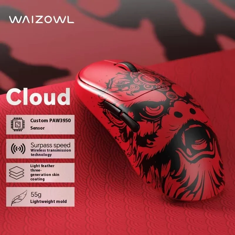 Waizowl OGM Cloud 3950 Lion Dance Mouse Gaming tiga Mode ringan Mouse Game untuk PC e-sports 8k nirkabel Bluetooth Wired