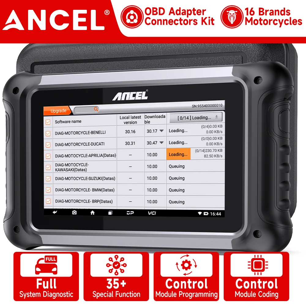 

Ancel MT700 сканер для мотоцикла, все диагностика системы, 35+, функция сброса масла, автоматический VIN, диагностический инструмент для мотоцикла