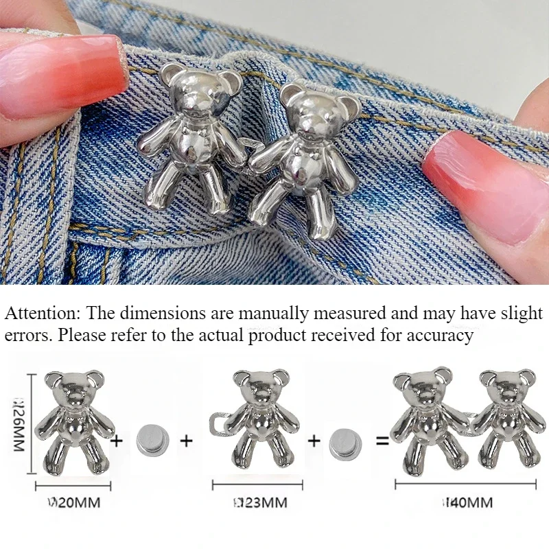 A Reusable Metal Button with A Small Bear Flower Pattern Detachable and Closed Invisible Buckle Adjustable Belt Clip Women