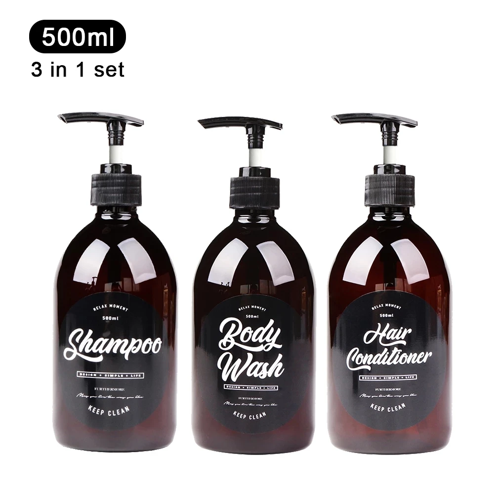 

3 in 1 Set Bathroom Soap Dispenser 500ml Shampoo Body Wash Hair Conditioner Bottle Plastic Storage Bottle Press Pump Sub Bottle