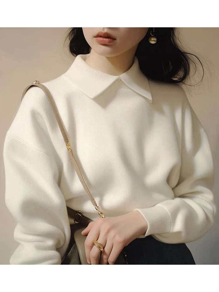 

Autumn Winter New Gentle White Neck Knitted Sweater Women Outerwear High-End Beautiful Top Soft Comfortable Long Sleeve