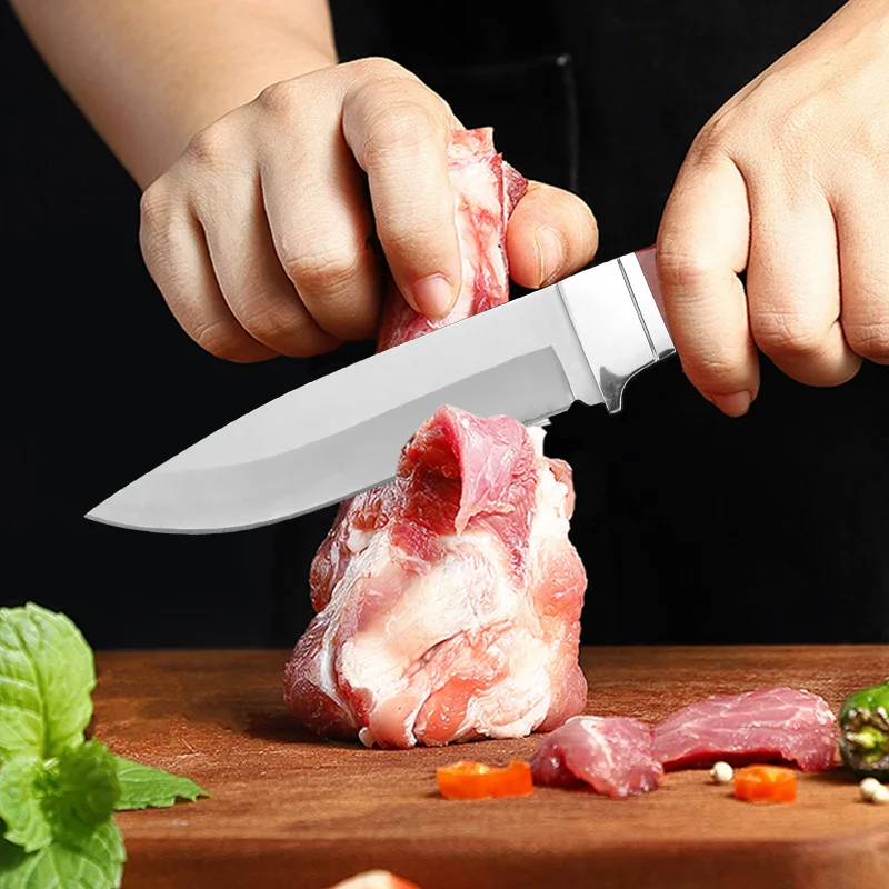 Fotografia 6: Faca de Cozinha Artesanal Forjada em Aço Inoxidável de 4 Polegadas - Faca Versátil para Desossar e Cortar Carne com Cabo de Madeira