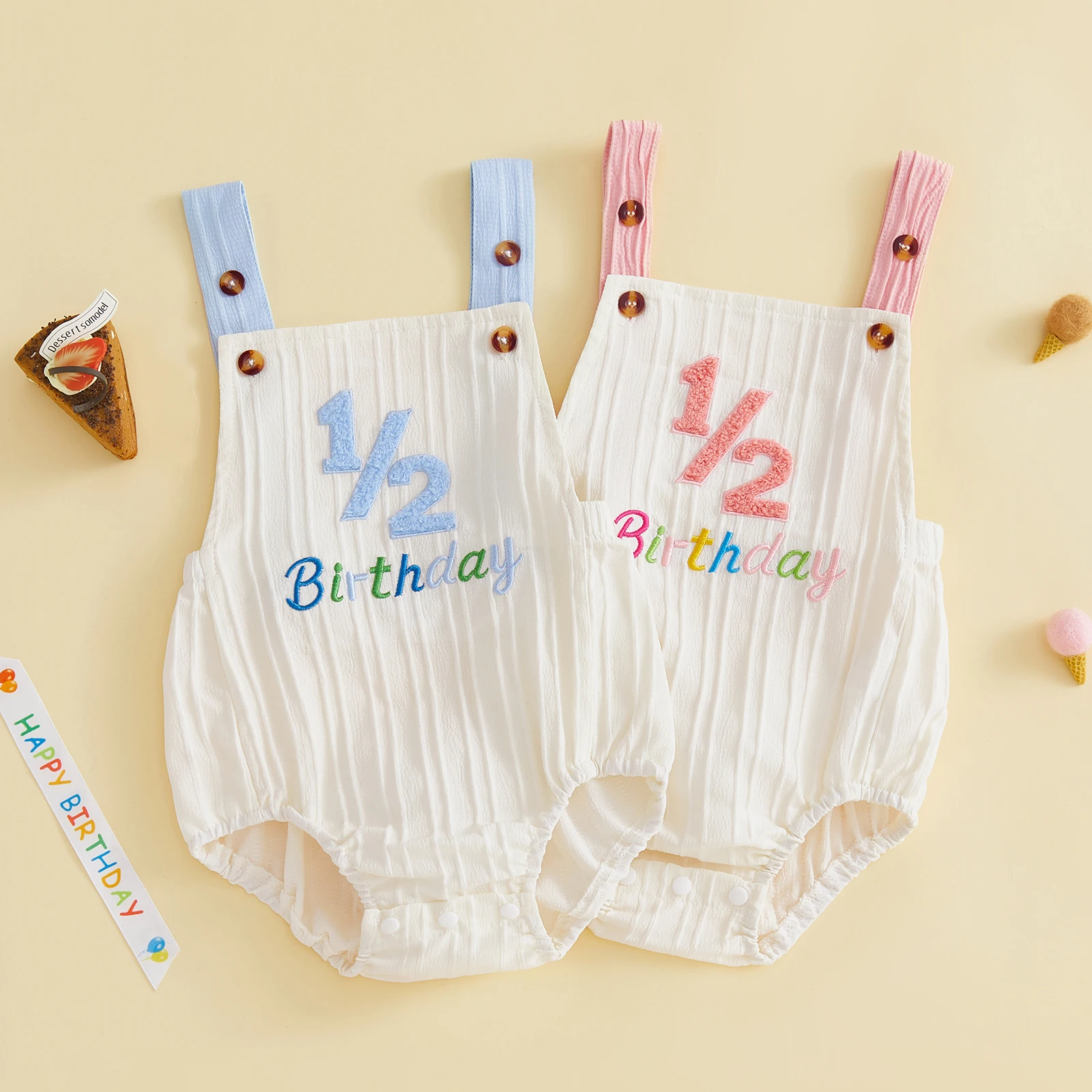 Infant Baby Half Birthday Romper Sweet Letter Printed Embroidery Sleeveless Bodysuits Jumpsuit Birthday Gifts