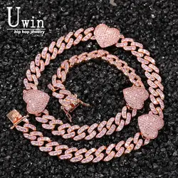 Uwin 9mm Cuban Link With Heart Pink choker Cz Punk Miami Link Bling Bling Hip Hop Jewelry For Gift