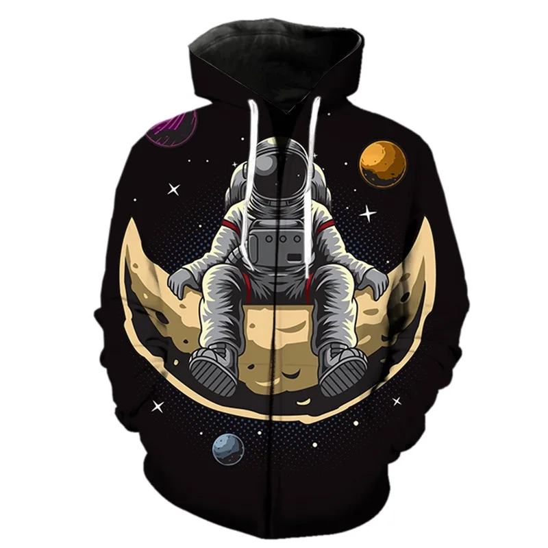 

3d Print Cartoon Astronaut Graphic Zip Hoodies Men Casual Oversized Pullover Sweatshirts Streetwear Tops Men Jacket Tracksuit