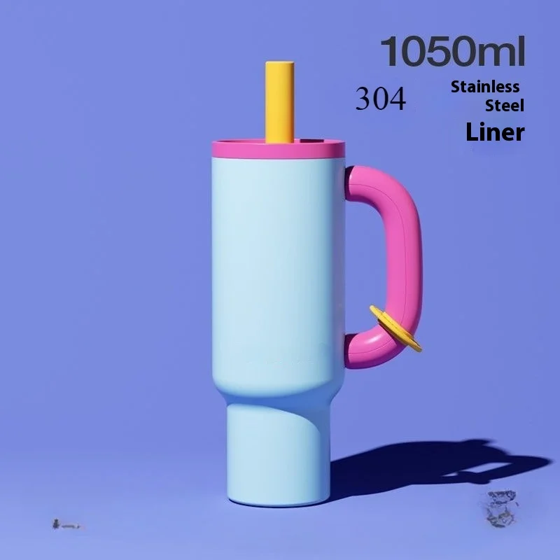 كوب ثلج معزول من القش من الفولاذ المقاوم للصدأ 304 - تصميم مقبض سميك ومحمول للترطيب العصري 2025 كوب الملك الأنثوي الجديد