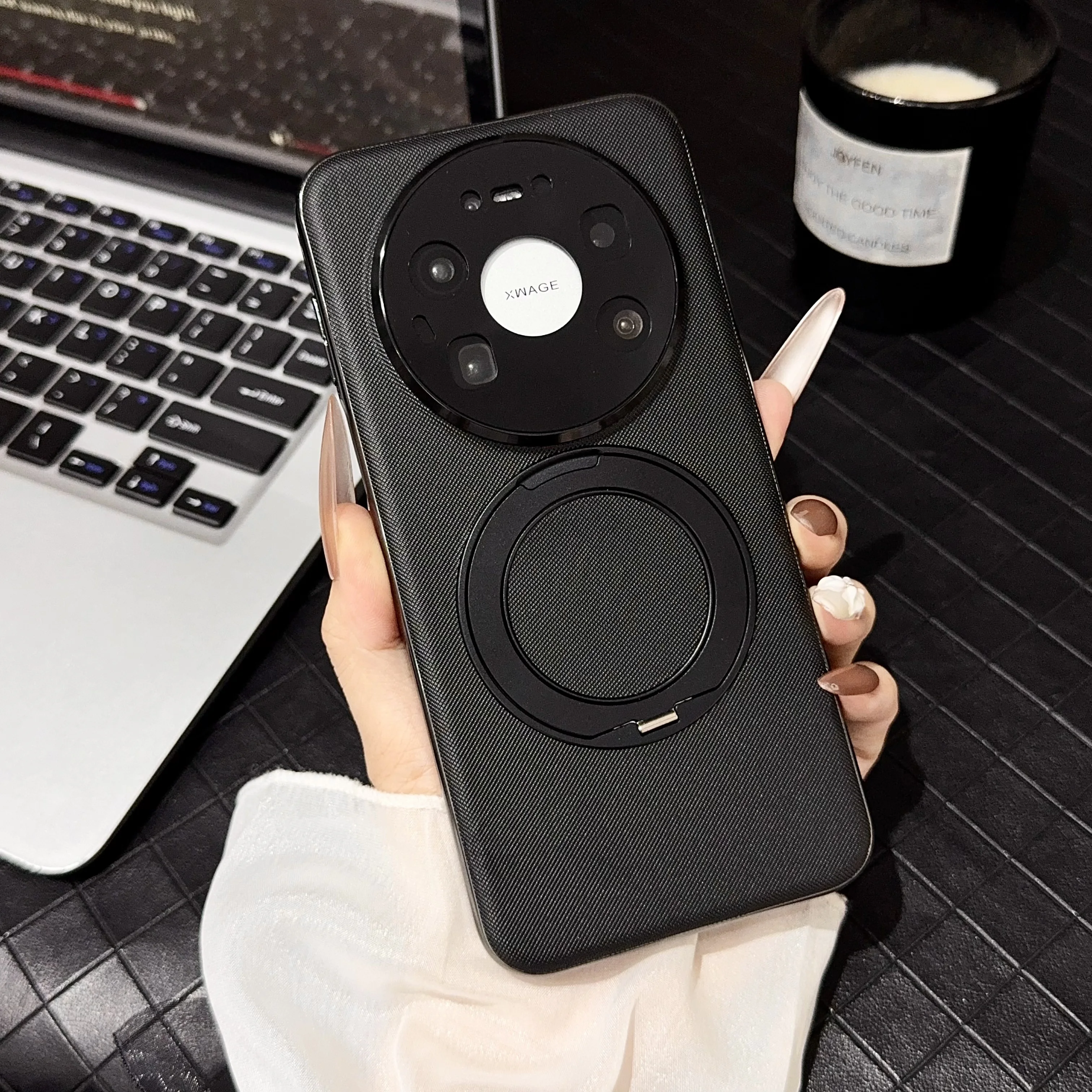 حافظة هاتف جلدية عصرية بلون سادة لهاتف هواوي ميت 80 برو ميت 80 برو ماكس مع مغناطيسي 360 ° حامل دوار #2